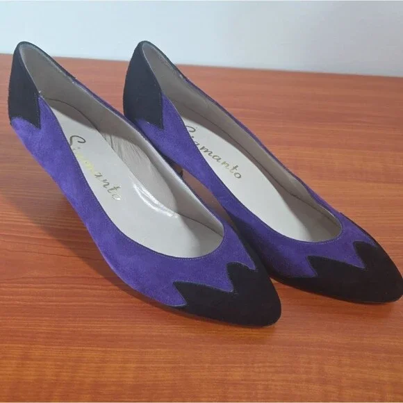 Siamanto Vintage Black & Purple Pumps Sz 6 EUC 80s Quirky Dynasty Almond Toe - Picture 3 of 11